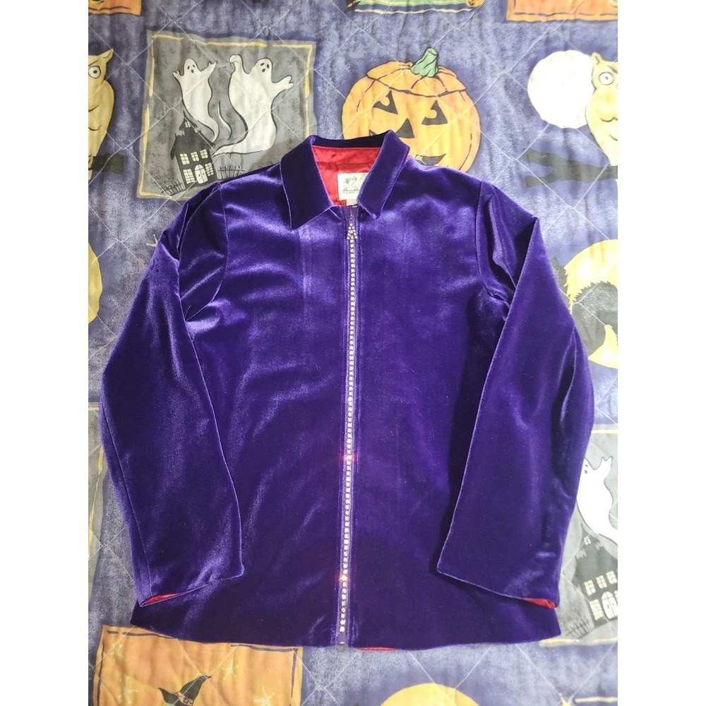 Vintage Quacker Factory Sweater Velvet Bedazzled Zipper Women's Small Purple 80s